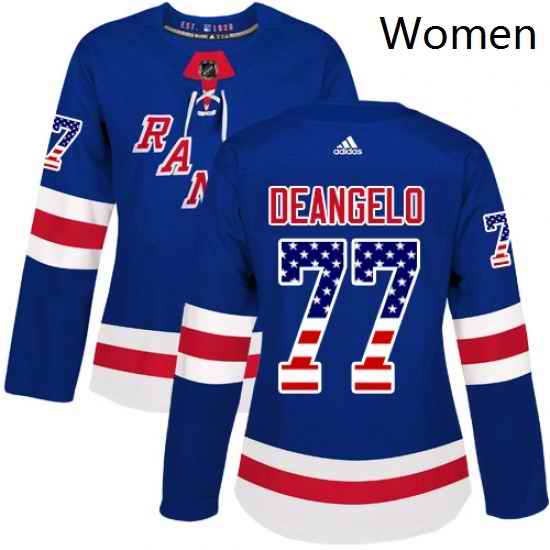 Womens Adidas New York Rangers 77 Anthony DeAngelo Authentic Royal Blue USA Flag Fashion NHL Jersey
